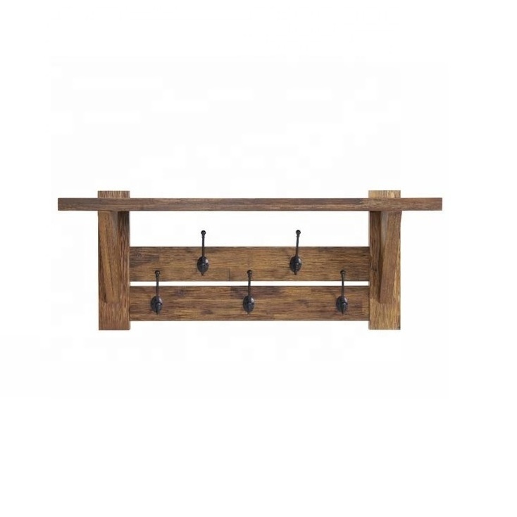 Rustic Wooden Coat Entry Hook Rack With Shelf Rustic Home decorative shelf with 5 up and down hooks