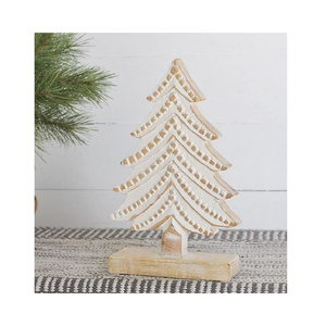 Christmas Tree Whitewashed Mango Wood Christmas Figurine Tabletop Christmas Tree