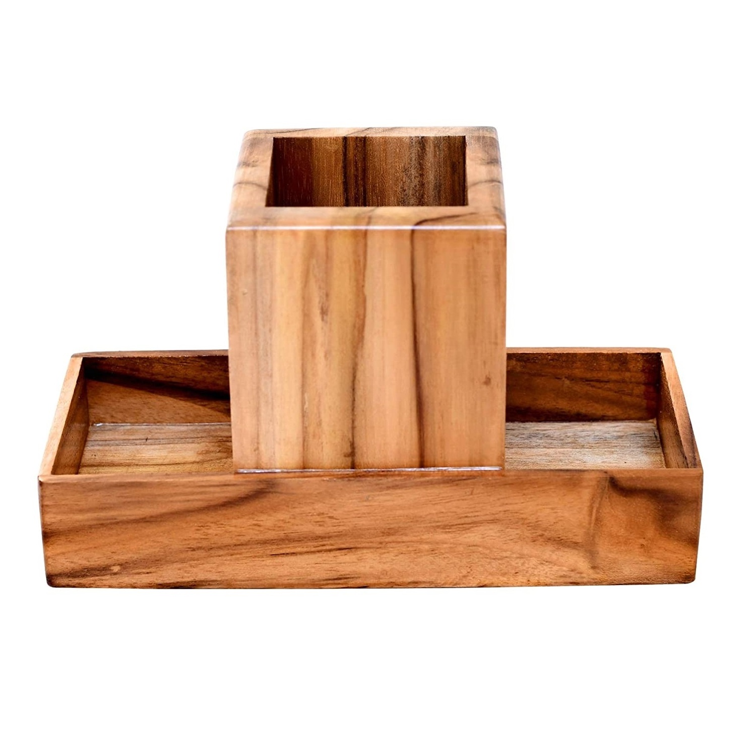 Widely demand teak wooden cutlery counter top for dining hotel pub bar disk kitchen farmhouse spoon fork salt pepper rack