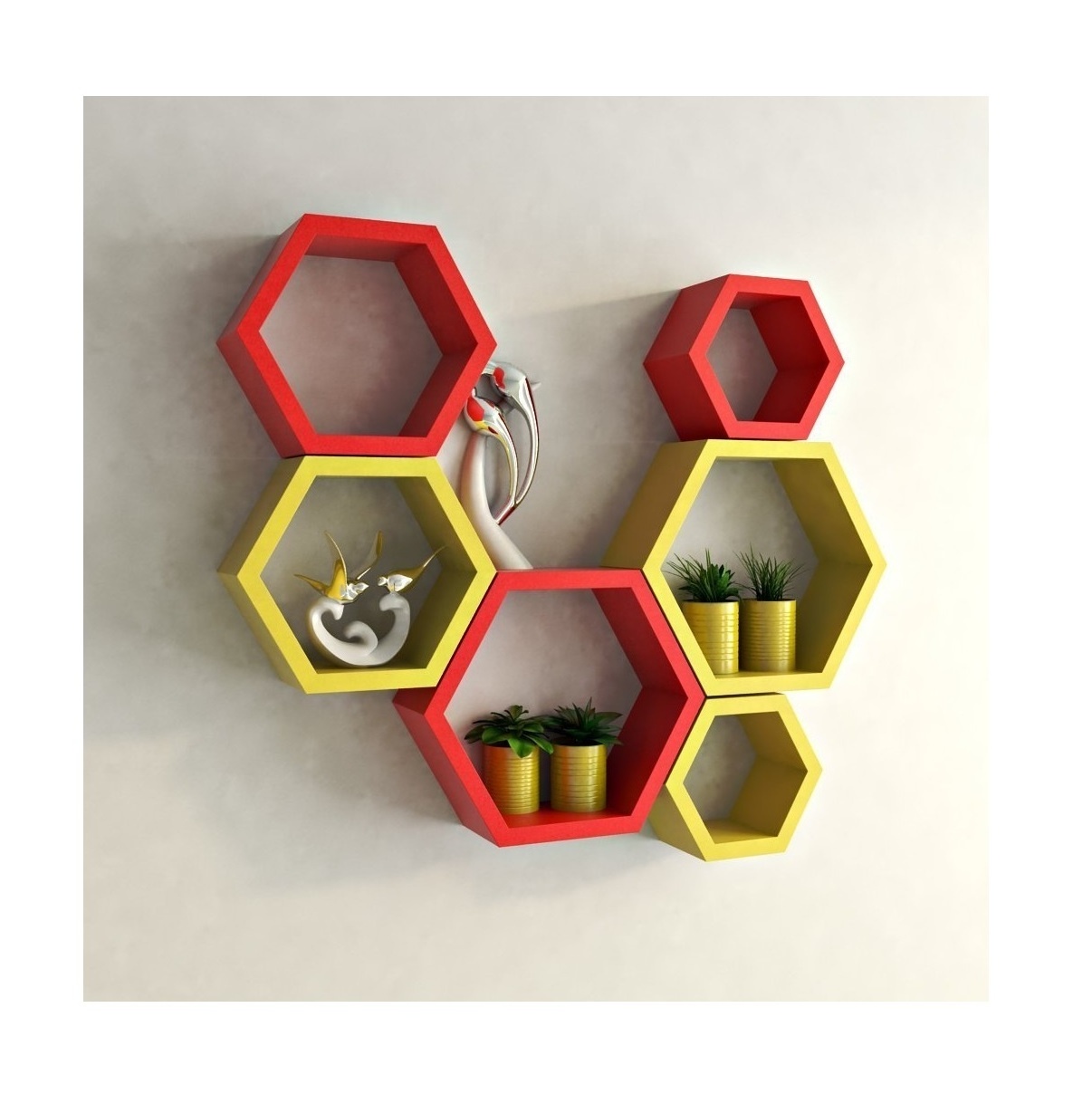 red and white Hexagon wall shelf set of 6 Decorative Wall Shelves Perfect for Your Home Interior or Gift