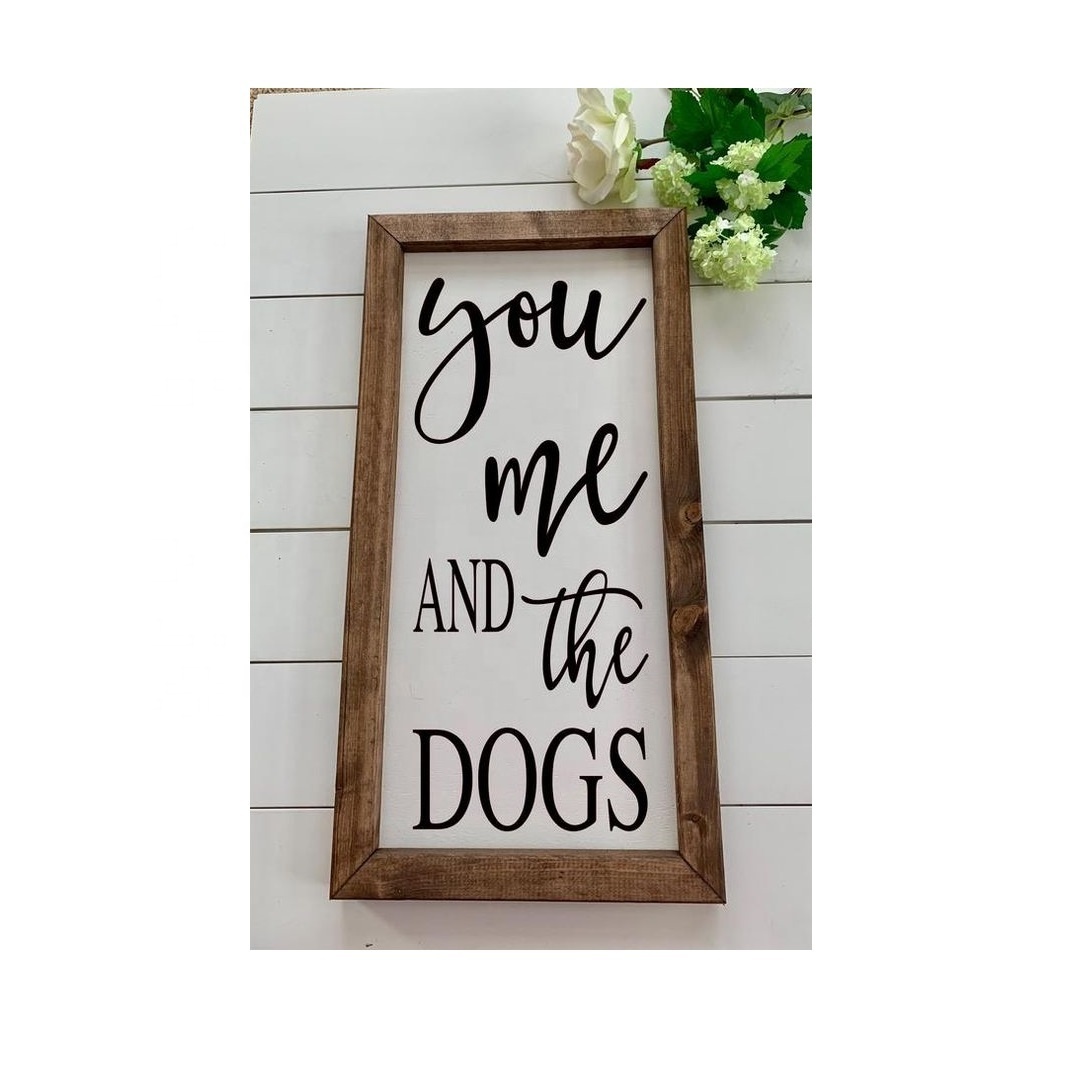 Modern Wooden Family Sign Wall Decoration You Me & The Dogs Retro Wall Art Wood frame Plaque Sign with Quotes