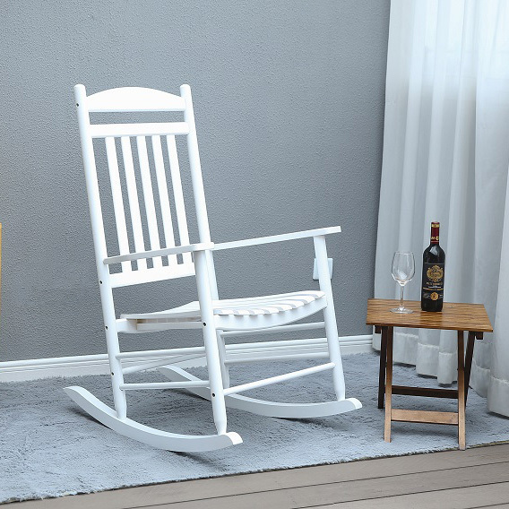 HOT SALE! Wooden Porch Rocker Rocking Chair for Indoor&Outdoor-White Finish