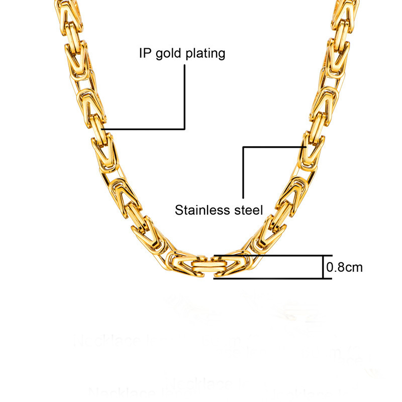 DUYIZHAO Hip Hop Jewelry King Chain Latest New Design Hip Hop Jewelry Stainless Steel Gold Plated Byzantine Chain Necklace