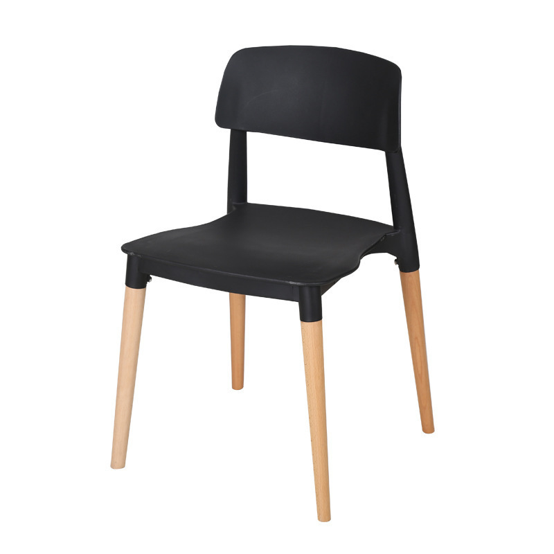 Wholesale Price Home Furniture Black PP Seat Wooden Leg Cheap Plastic Stacking Chairs for Restaurant