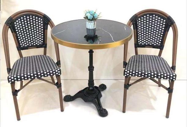 Wholesale outdoor furniture custom outdoor restaurant dining table black marble top metal base round bistro table