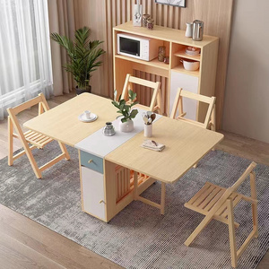 Wood Table for Family MDF Board Covered Thickened Table with Hidden Chairs Dining Table Multifunctional Retractable Folding