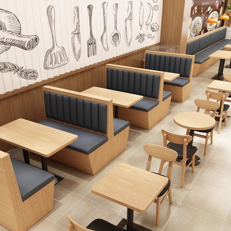 Restaurant Sofa Sets Commercial Cafe Furniture Modern Restaurant Fast Food Dining Tables And Chairs Wood Leather Booth Seating