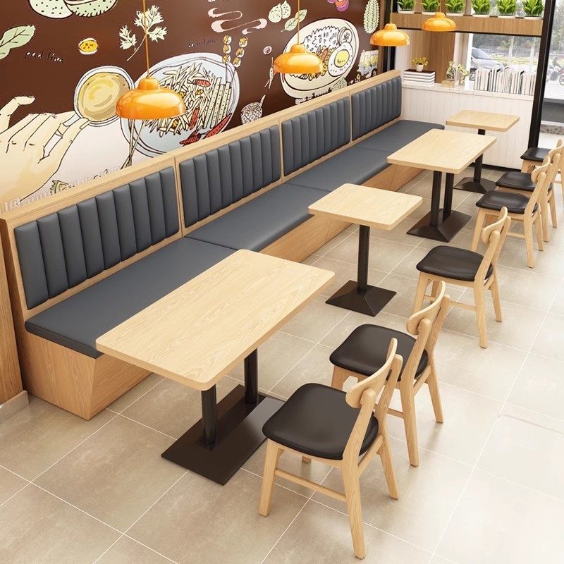 Restaurant Sofa Sets Commercial Cafe Furniture Modern Restaurant Fast Food Dining Tables And Chairs Wood Leather Booth Seating