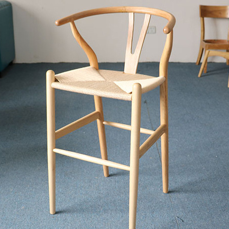 Wholesale factory Y back fork bone bar chair wooden belt woven armchair Hans wegner wishbone Y high bar stool chair