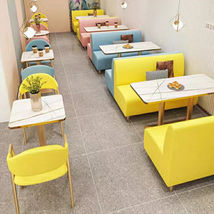 Modern milk tea coffee shop restaurant furniture golden metal wooden booth sofa leather seat sponge cushion customize color size