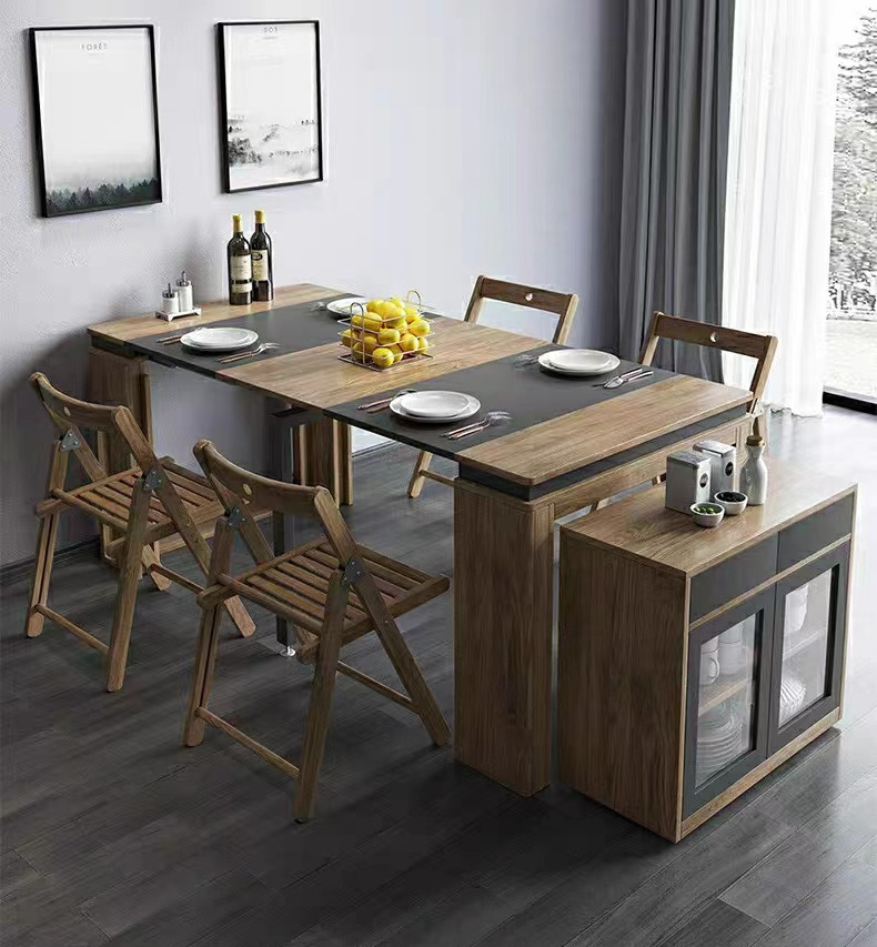 Hot Sale Nordic Style Retractable Folding Table for Family MDF Board Covered Table Living Room Dining Table Home Furniture