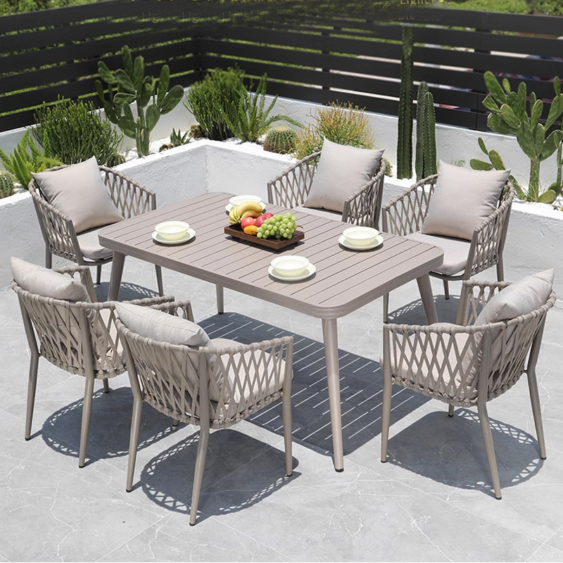 Modern  outdoor  restaurant furniture waterproof tables and chairs garden marble sets weave fabric outdoor chairs