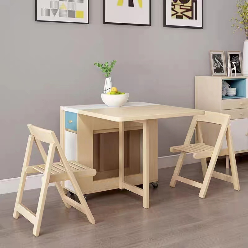 Wood Table for Family MDF Board Covered Thickened Table with Hidden Chairs Dining Table Multifunctional Retractable Folding