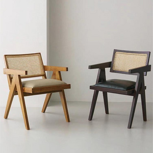 Modern Factory direct sales high quality rattan Solid wood dining chair for coffee shop themed Restaurant Armrest Dining Chair