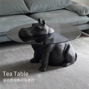 2023 Creative animal tea table FRP material Thickened glass surface Hippo living room tea table