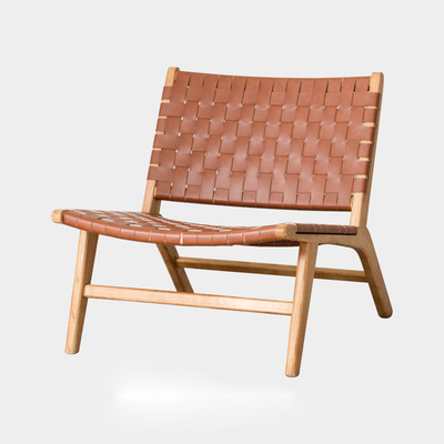 Wholesale Modern Living Room Saddle Leather Rattan Relax Chair OAK Wood Frame Leather Vintage  Lounge Chair