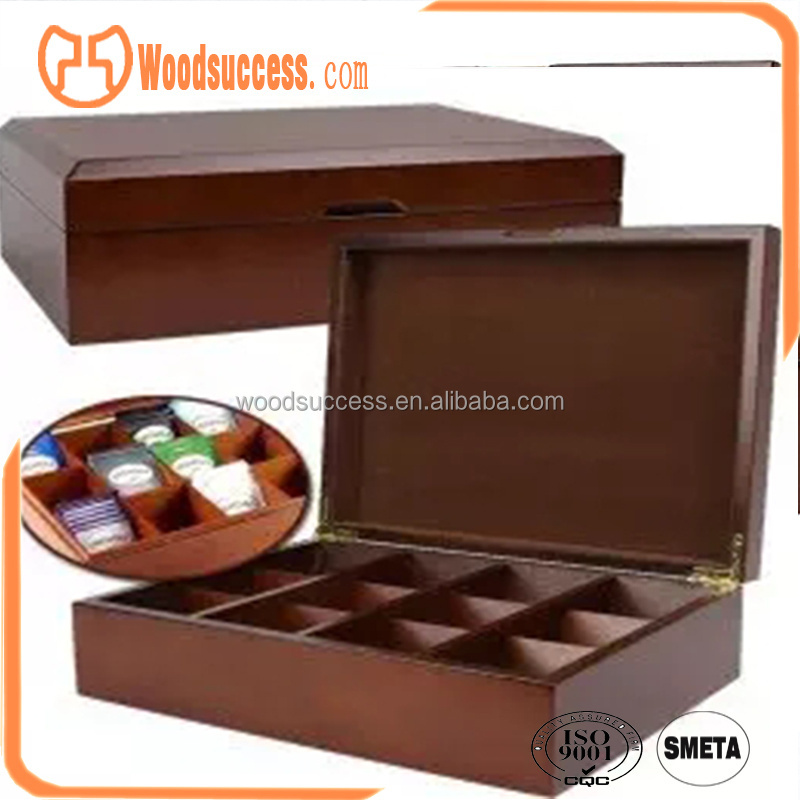 Custom Wooden Tea Gift Box for Tea Bags 12 Chest Compartments Tea Bag Packing Organizer Storage