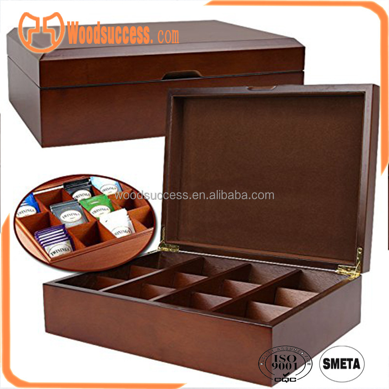 Custom Wooden Tea Gift Box for Tea Bags 12 Chest Compartments Tea Bag Packing Organizer Storage