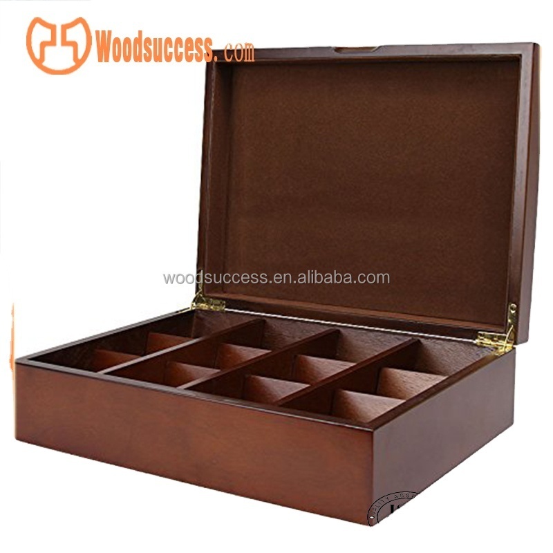 Custom Wooden Tea Gift Box for Tea Bags 12 Chest Compartments Tea Bag Packing Organizer Storage