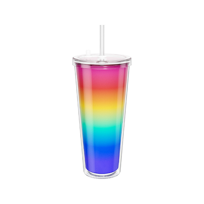 Cold Water Changes Rainbow Colors 24Oz Plastic Cold Cup Tumbler Colour Changing Cup