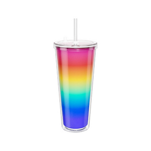 Cold Water Changes Rainbow Colors 24Oz Plastic Cold Cup Tumbler Colour Changing Cup