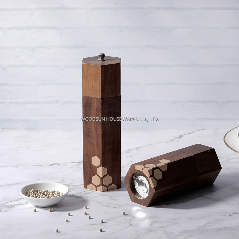 Wholesale Custom Black Walnut Hard Maple Modern Pepper Grinder And Salt Mill