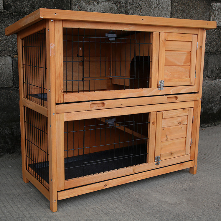 Wooden Rabbit Hutch Backyard  Bunny Cage  Multi-Layer Luxury Pet House for Small Animals