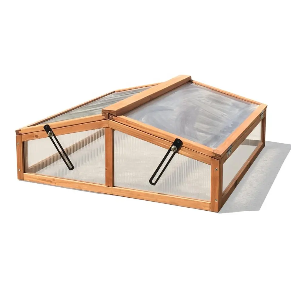 Wooden Greenhouse Outdoor Vegetable Planter  Mini Cold Frame Glass Garden Bed Greenhouse Wooden Grow House