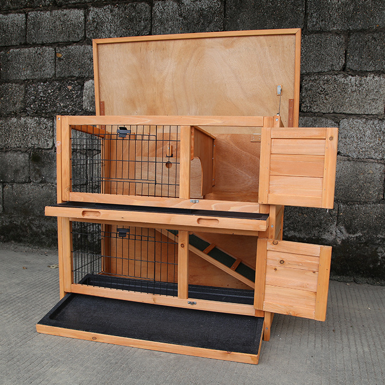 Wooden Rabbit Hutch Backyard  Bunny Cage  Multi-Layer Luxury Pet House for Small Animals