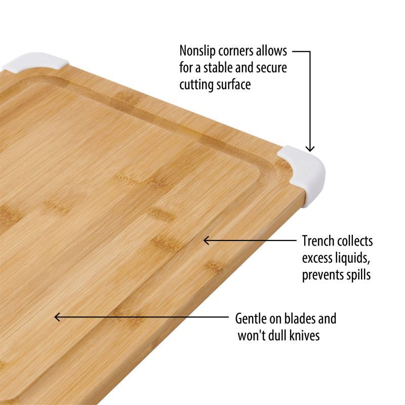 Non-slip Bamboo Cutting Board with Juice Trough with Protective Sleeve White Nature Color Cutting Board