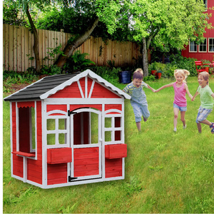 WoodVille Kid's Wooden Playhouse Garden Cottage Kid's Backyard Playground Cubby play House for Kids' Fun