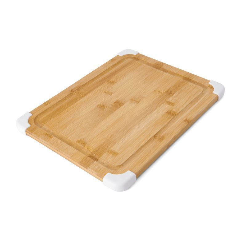 Non-slip Bamboo Cutting Board with Juice Trough with Protective Sleeve White Nature Color Cutting Board