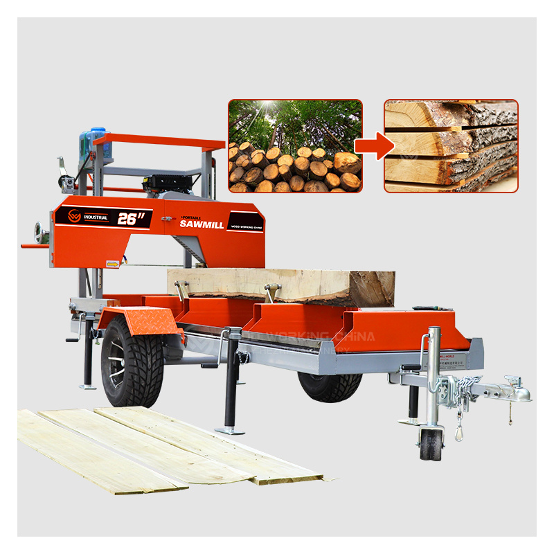 Cheap Mini HZ0424 Industrial Electric Diesel Wood Bandsaw Horizontal Band Saw Mill Mobile Portable Sawmill With Trailer