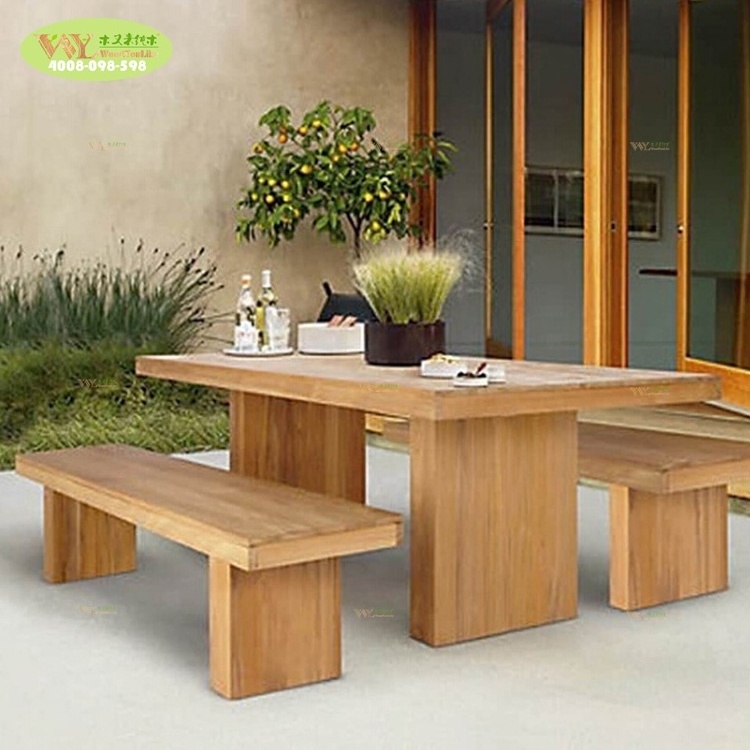 Classic 6 Seater Solid White Oak Wood Dining Table Set / Home And Restaurant Use White Oak Wood Dinner Table With Benches