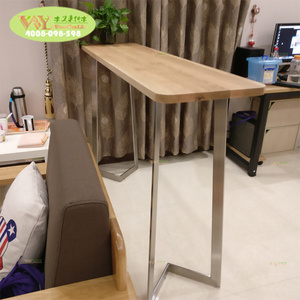 Factory Bespoke High Bar Table Metal Legs / Solid Wood SLB White Oak Bar Table And Metal Base