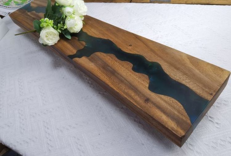 Customize Hand-made Black Epoxy River Walnut Shelving Board Epoxy Storage Shelves Household Storage Rack