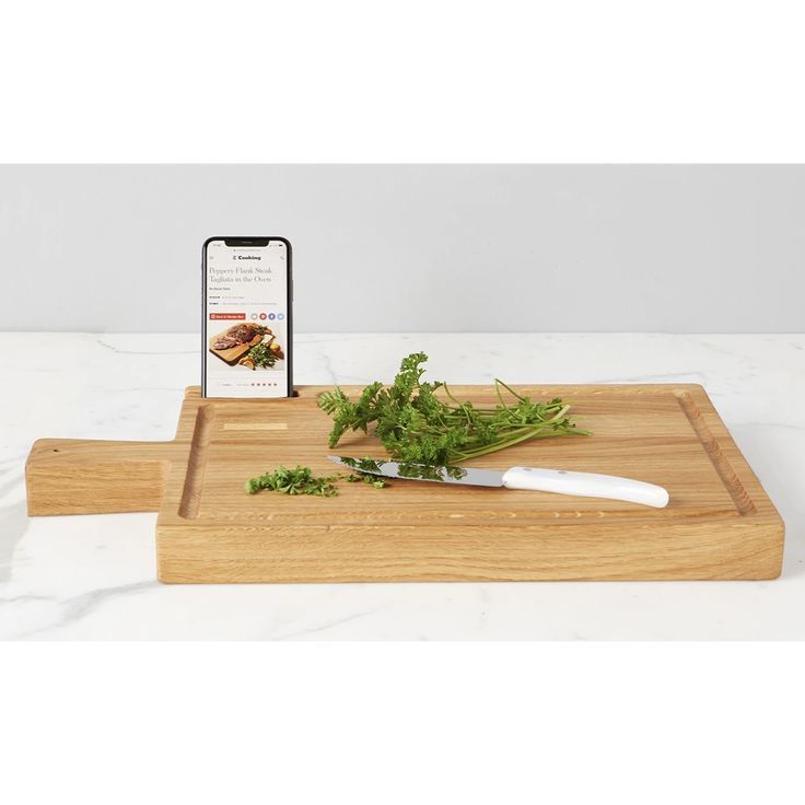 Factory customize White oak solid wood Juice Groove Cutting Board Rustic Kitchen Island Butcher Block Chopping With Phone Holder