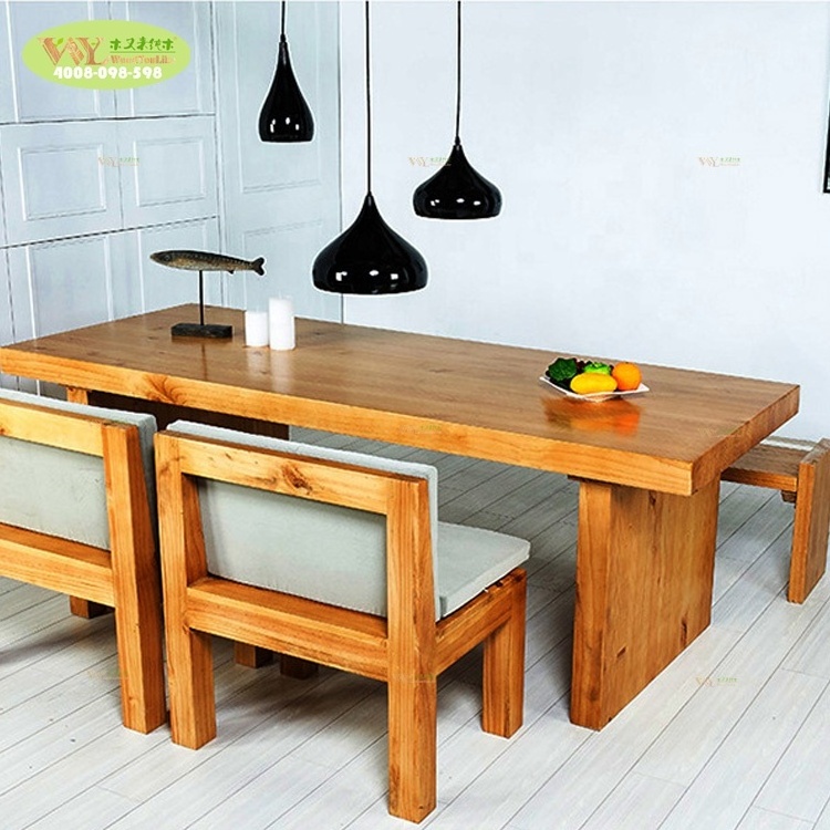 Classic 6 Seater Solid White Oak Wood Dining Table Set / Home And Restaurant Use White Oak Wood Dinner Table With Benches