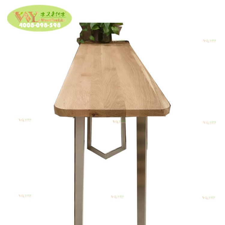 Factory Bespoke High Bar Table Metal Legs / Solid Wood SLB White Oak Bar Table And Metal Base