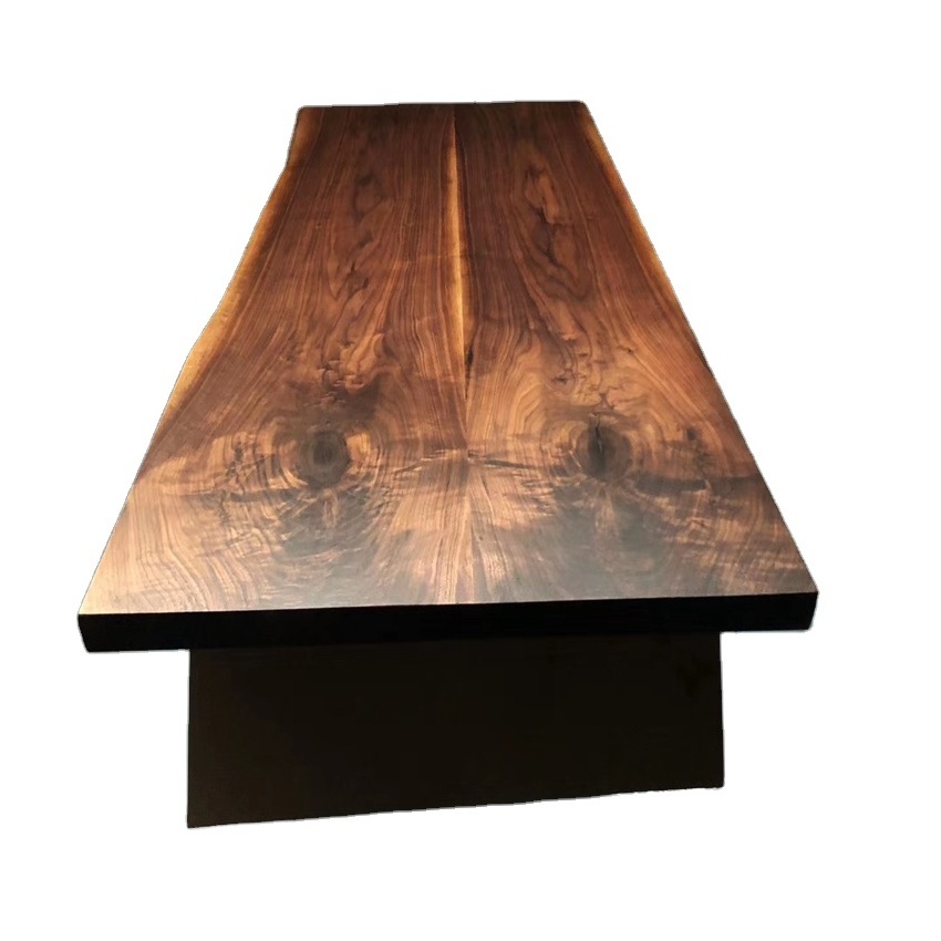 Home Furniture Restaurant Dinning Room Wood Table Live Edge Walnut Slab Wooden Dining Table