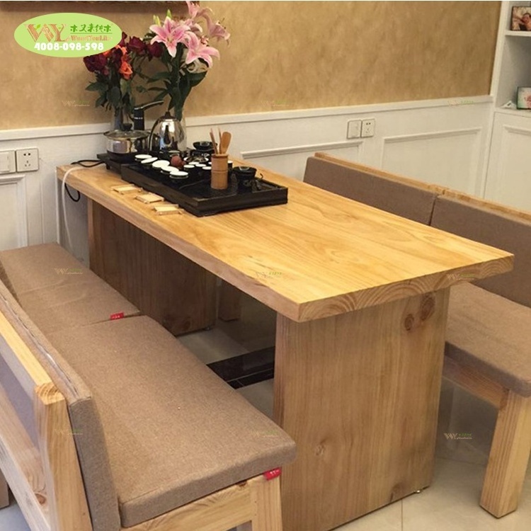 Classic 6 Seater Solid White Oak Wood Dining Table Set / Home And Restaurant Use White Oak Wood Dinner Table With Benches