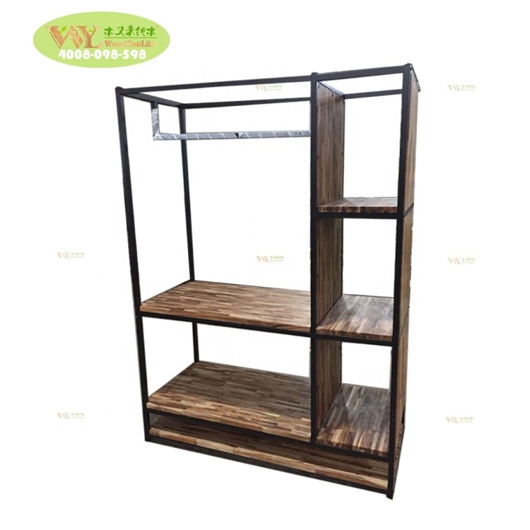 Factory custom solid wood white oak wooden display rack clothes dress storage