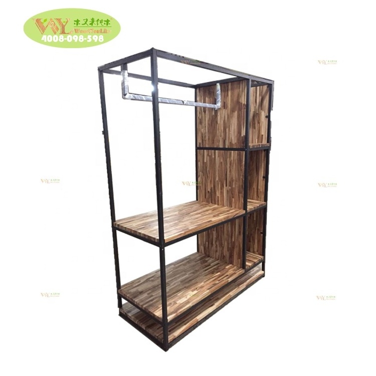 Factory custom solid wood white oak wooden display rack clothes dress storage