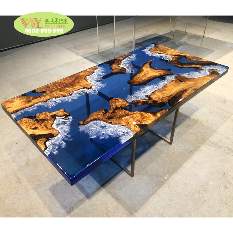 River Slab Table Dining Table Custom Epoxy Resin Walnut Wood Solid Home Furniture Kitchen Cabinets Modern Live Edge Dining Table