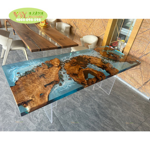 Factory Made Waterfall Burl Cedar Epoxy Wood Island Sea Table Customize Epoxy Resin Table