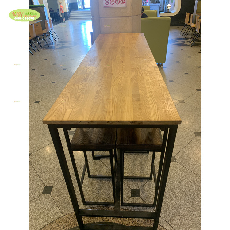 Wooden Furniture Solid Wood Bar Table And Chairs / Customize Long Bar Table Wood With Iron Legs