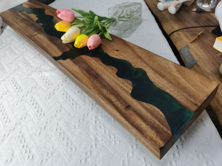 Customize Hand-made Black Epoxy River Walnut Shelving Board Epoxy Storage Shelves Household Storage Rack