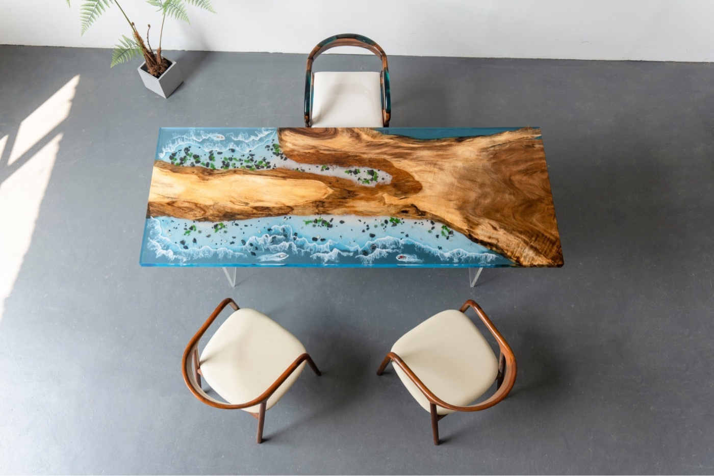 Factory Custom Office Furniture Suar Walnut Wood Monkey Pod Table For Home Furniture Blue Epoxy Resin Natural River Table