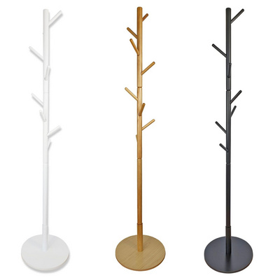 Wholesales Disassembled Wooden Coat Stand Round Base Freestanding Hallway Modern Coat Rack Tree 8 Hooks