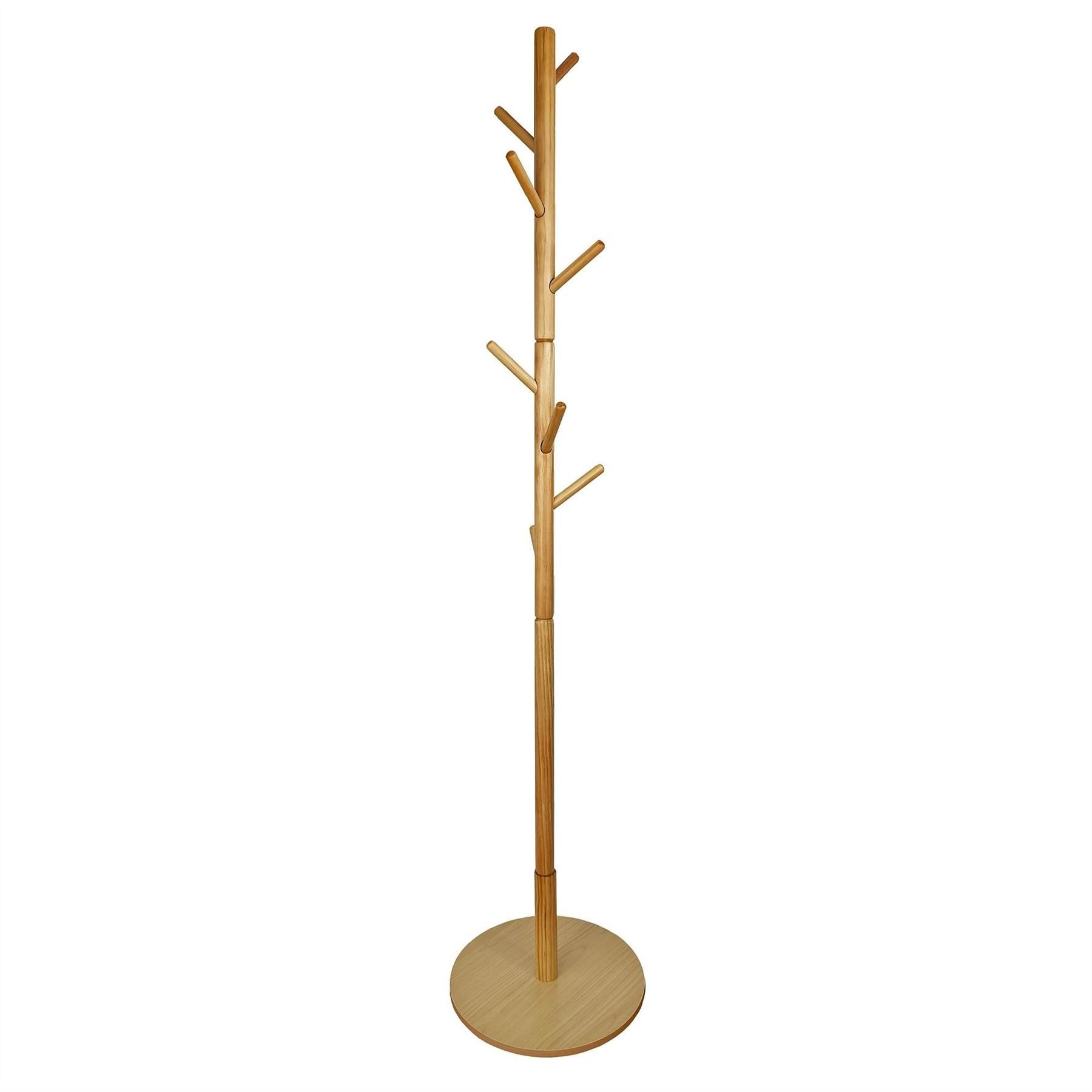 Wholesales Disassembled Wooden Coat Stand Round Base Freestanding Hallway Modern Coat Rack Tree 8 Hooks